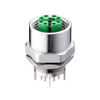 Gigabit Ethernet Cat6 Data Receptacle Connector: Female, front mount, M12 - mating side, print contacts - connecting side, 8-pin, X-coded, unshielded, metallic grey housing, 48 V, 0.5 A - 0986 EFC 651 - Belden Inc.