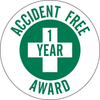 Brady B-946 Green on White Circle Vinyl Hard Hat Label - Printed Text = ACCIDENT FREE AWARD 1 YEAR AWARD - 49550 - 754476-49550 - R. S. Hughes Company, Inc.