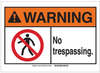 Brady B-401 Plastic Rectangle White Restricted Area / No Trespassing Sign - 10 in Width x 7 in Height - TEXT: WARNING No Trespassing - 144678 - 754473-98818 - R. S. Hughes Company, Inc.