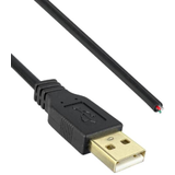 USB 2.0 A Male to Blunt Cut, Black color, 26/20AWG, 16FT Length -- 3021029-16